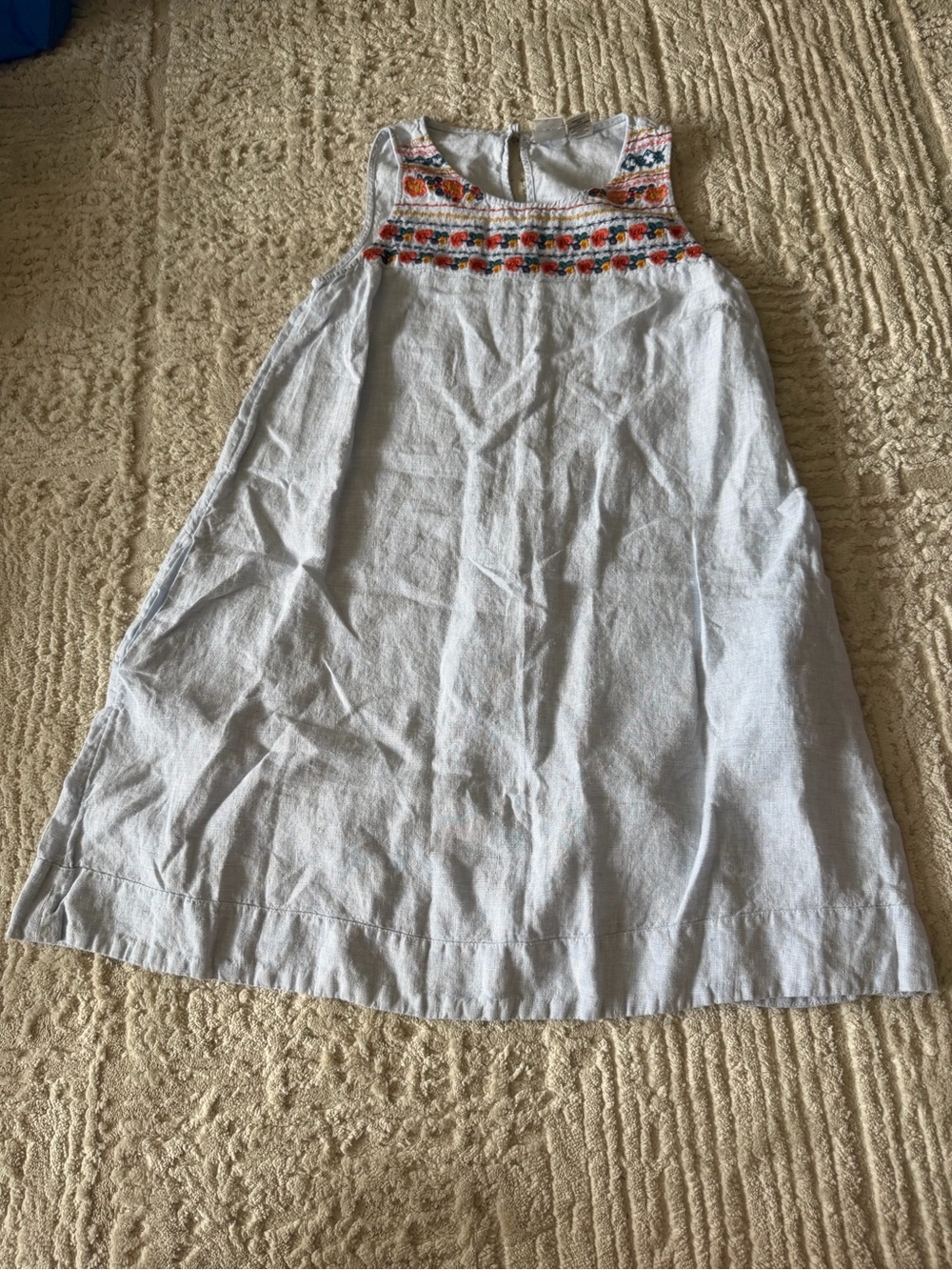 C&C California Light Blue Sleeveless Embroidered Linen Dress